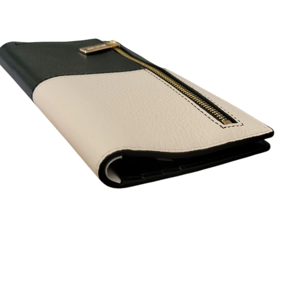 Michael Kors Black and White MK Logo Continental Wallet Leather